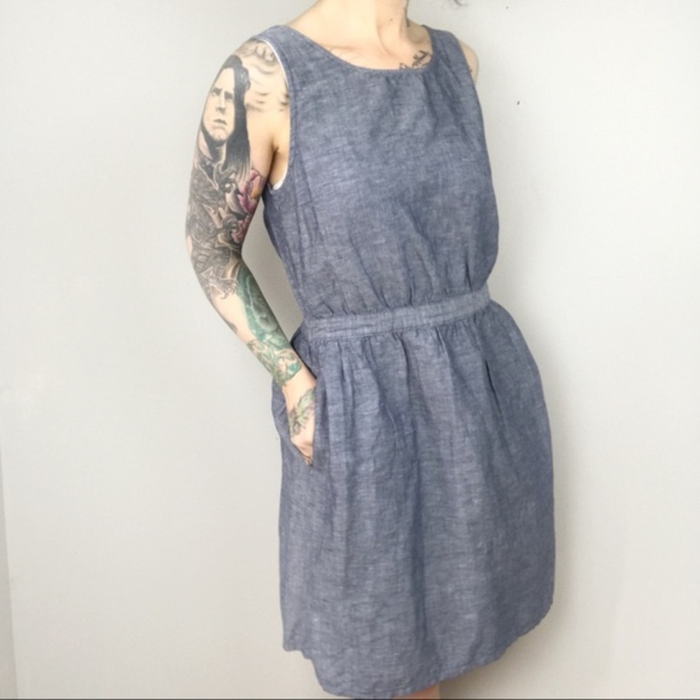 GAP Linen & Cotton Chambray Tie Back Dress size s